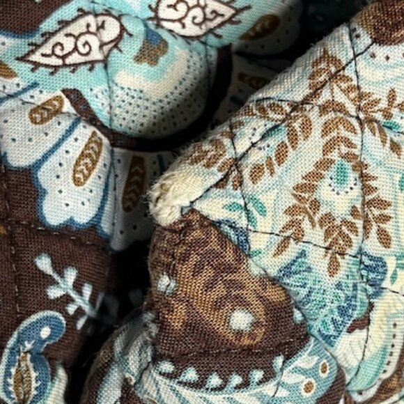 Vera Bradley Quilted Floral Shoulder Tote Travel Bag Brown Blue 13"x14" - Picture 9 of 16